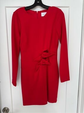 Red Long-Sleeve Bow Accent Dress